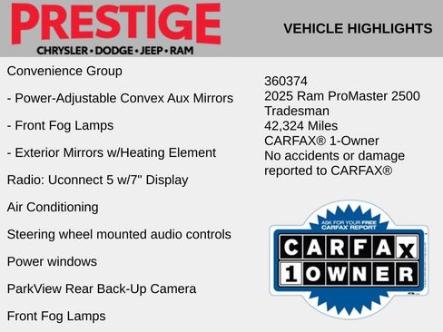 Used 2025 RAM ProMaster 2500 w/ Convenience Group FWD image 4