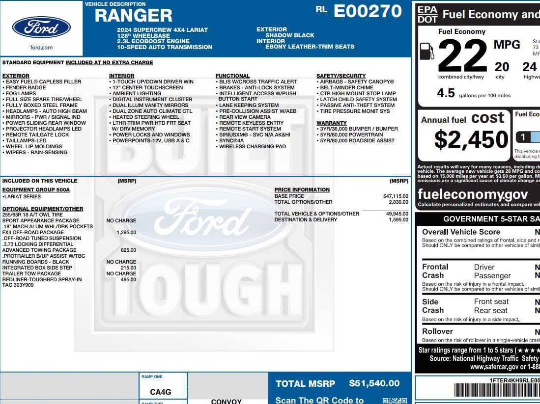 Used 2024 Ford Ranger Lariat w/ FX4 Off-Road Package AWD/4WD image 3