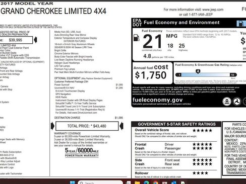 Used 2017 Jeep Grand Cherokee Limited AWD/4WD image 4