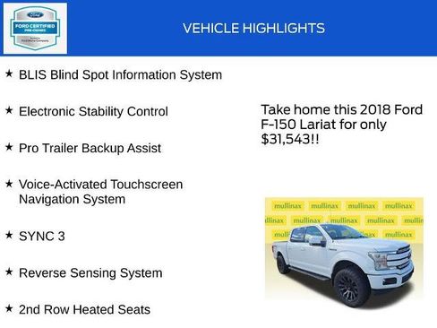 Certified 2018 Ford F150 Lariat w/ Equipment Group 502A Luxury AWD/4WD image 19