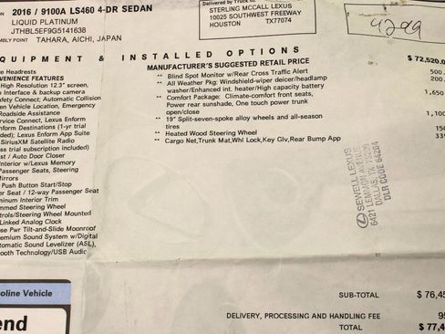 Used 2016 Lexus LS 460 w/ Comfort Package image 87