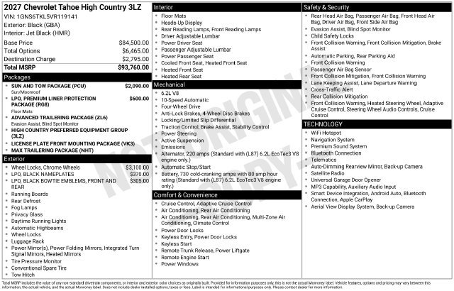 New 2027 Chevrolet Tahoe High Country w/ Sun And Tow Package AWD/4WD image 4