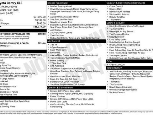 Used 2017 Toyota Camry XLE w/ Advanced Technology Package FWD image 18