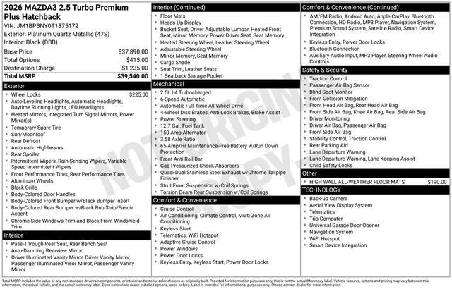 New 2026 MAZDA MAZDA3 Hatchback w/Premium Plus Pkg AWD/4WD image 29