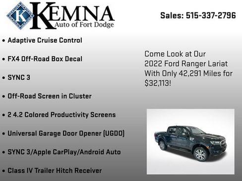 Used 2022 Ford Ranger Lariat w/ Equipment Group 501A High image 31