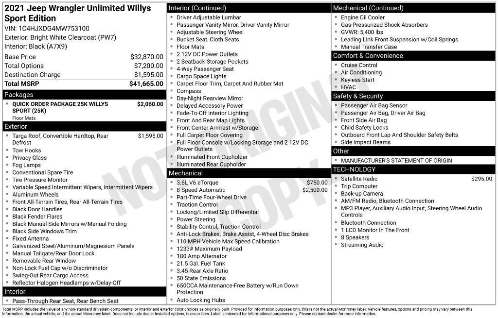 Certified 2021 Jeep Wrangler Unlimited Sport AWD/4WD image 28