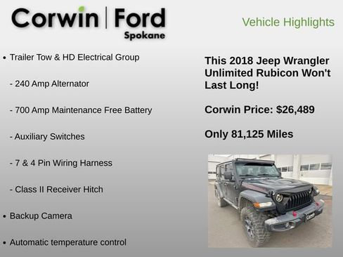 Used 2018 Jeep Wrangler Unlimited Rubicon w/ Cold Weather Group image 6