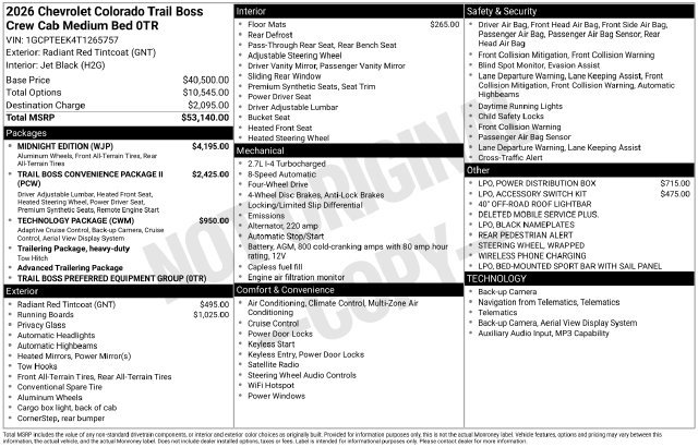 New 2026 Chevrolet Colorado Trail Boss w/ Midnight Edition AWD/4WD image 4