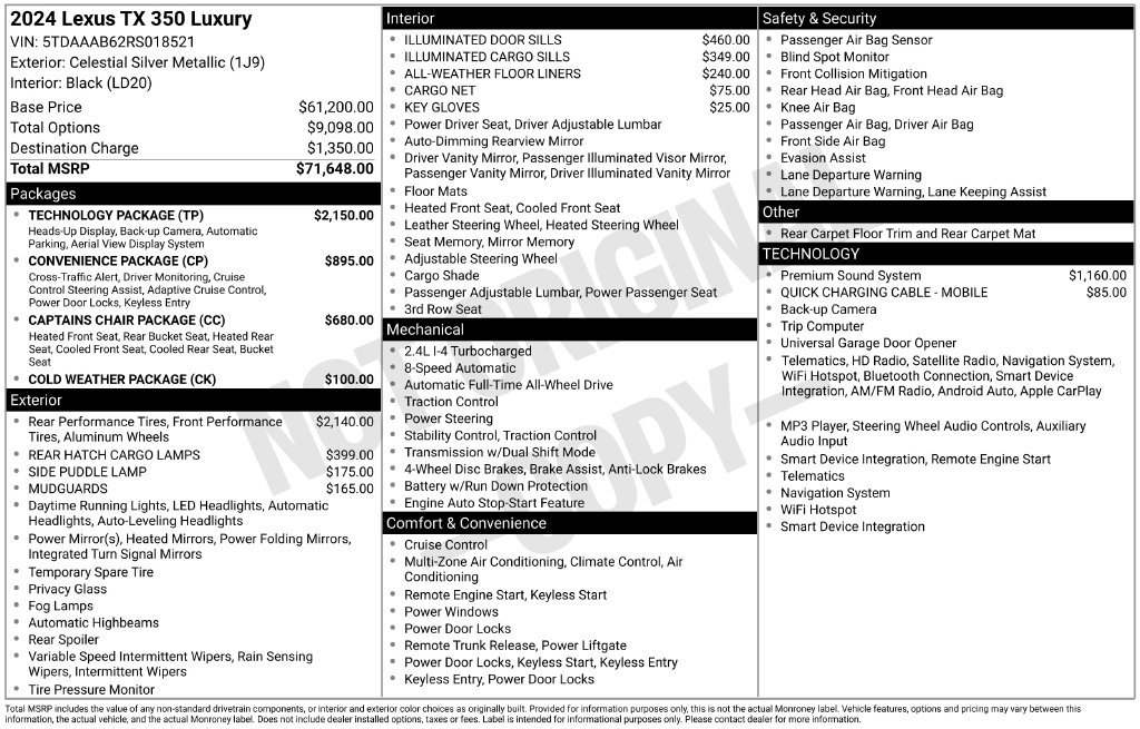 Used 2024 Lexus TX 350 AWD w/ Technology Package image 52