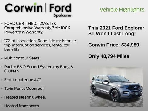 Certified 2021 Ford Explorer ST w/ ST Street Pack image 13
