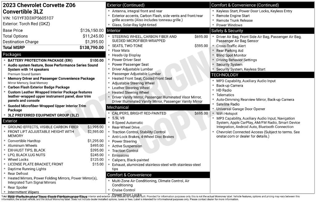 Used 2023 Chevrolet Corvette Z06 w/ Battery Protection Package RWD image 15