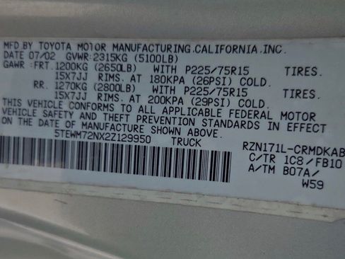 Used 2002 Toyota Tacoma 4x4 Xtracab w/ SR5 Pkg w/ Chrome Pkg image 8