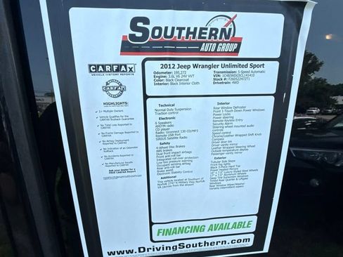 Used 2012 Jeep Wrangler Unlimited Sport AWD/4WD image 11