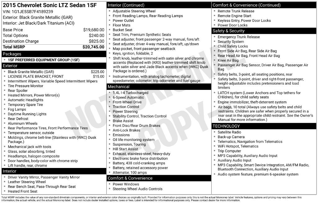Used 2015 Chevrolet Sonic LTZ FWD image 38