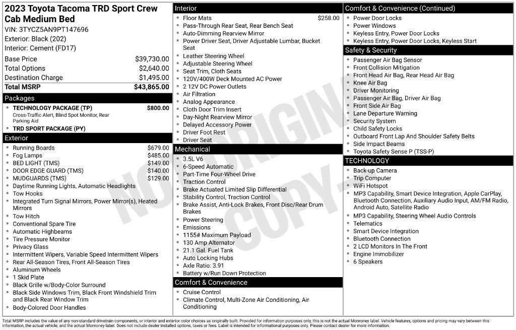 Used 2023 Toyota Tacoma TRD Sport w/ Technology Package AWD/4WD image 7