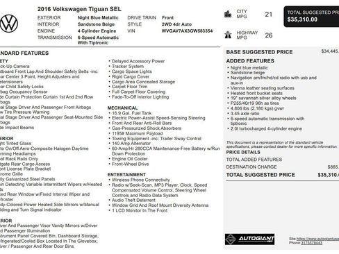 Used 2016 Volkswagen Tiguan R-Line FWD image 3