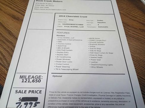 Used 2014 Chevrolet Cruze LT w/ Sun, Sound and Sport Package image 10