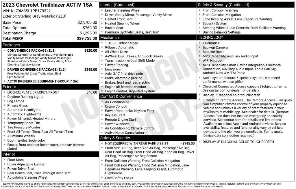Used 2023 Chevrolet TrailBlazer ACTIV w/ Convenience Package AWD/4WD image 3