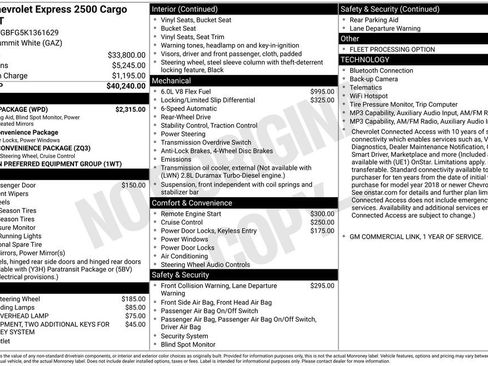 Used 2019 Chevrolet Express 2500 Extended w/ Safety Package RWD image 17