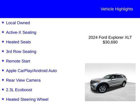 Certified 2024 Ford Explorer XLT w/ Equipment Group 202A RWD image 3