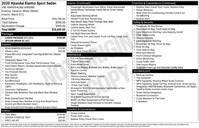 Used 2020 Hyundai Elantra Sport w/ Cargo Package (C1) FWD image 35
