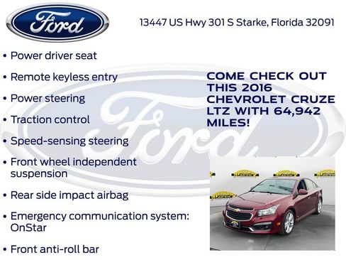 Used 2016 Chevrolet Cruze LTZ w/ Sun, Sound and Sport Package image 30