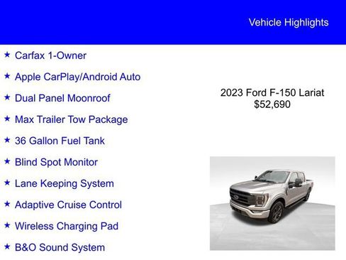 Used 2023 Ford F150 Lariat w/ Equipment Group 502A High AWD/4WD image 2