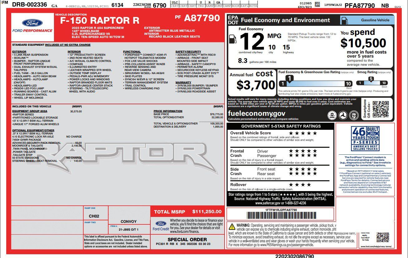 Used 2023 Ford F150 Raptor w/ Equipment Group 802A Raptor R AWD/4WD image 83