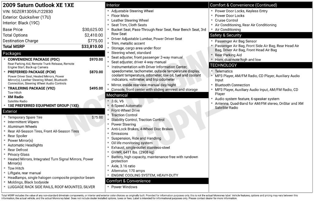 Used 2009 Saturn Outlook XE w/ Convenience Package FWD image 7
