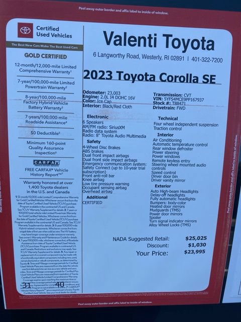 Certified 2023 Toyota Corolla SE w/ Carpet Mat Package (TMS) FWD image 41