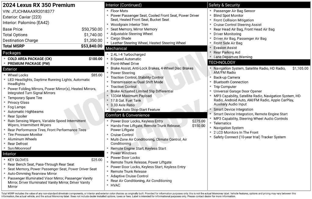 Used 2024 Lexus RX 350 Premium w/ Cold Area Package FWD image 2