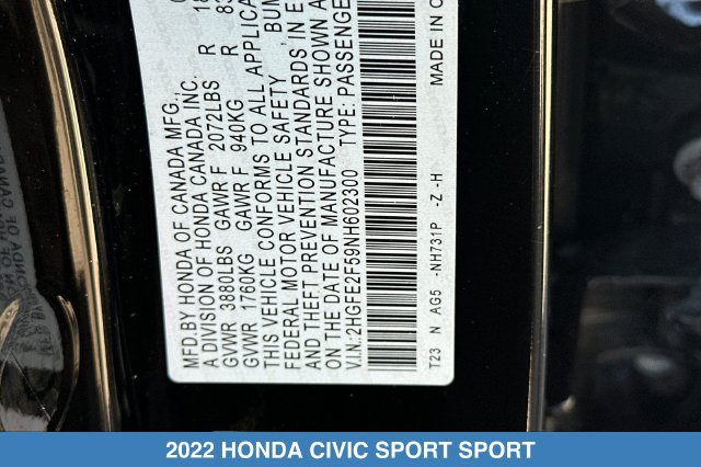 Certified 2022 Honda Civic Sport image 30