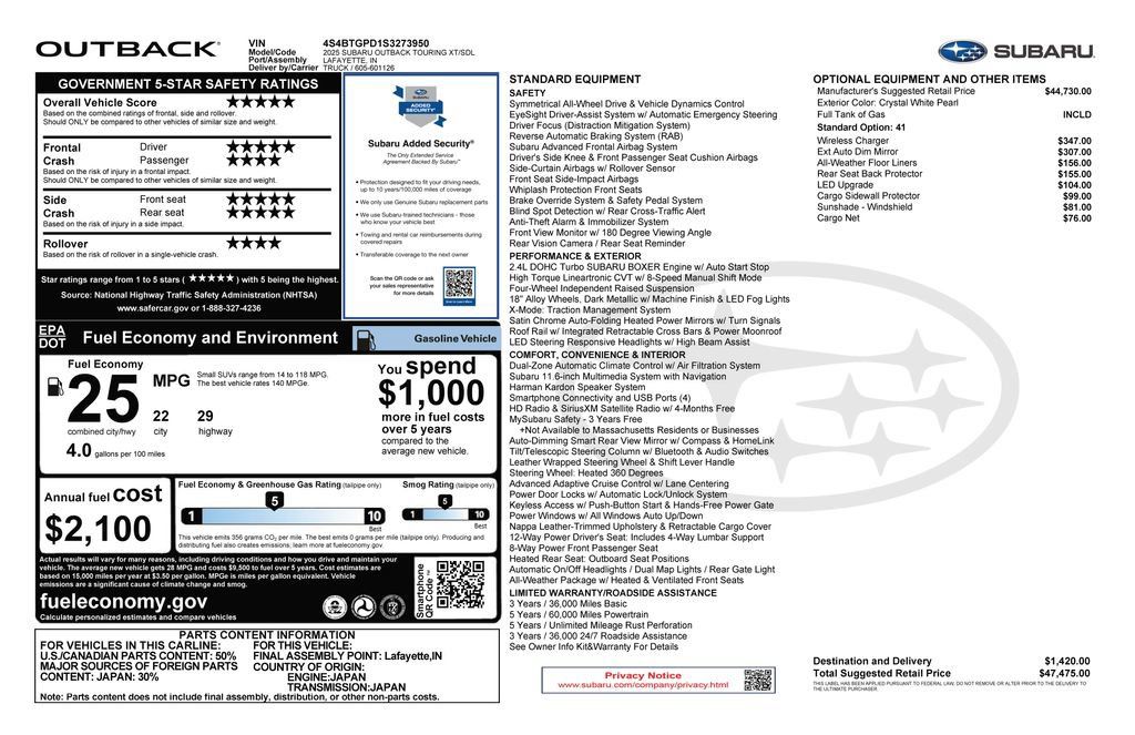 Used 2025 Subaru Outback Touring XT AWD/4WD image 3