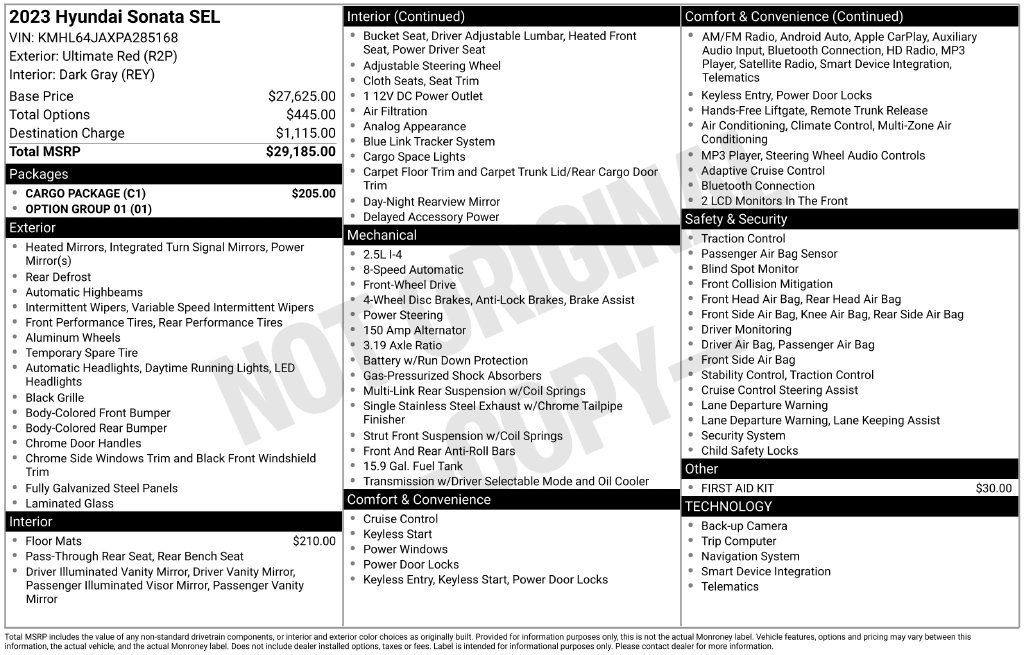 Used 2023 Hyundai Sonata SEL w/ Cargo Package FWD image 19