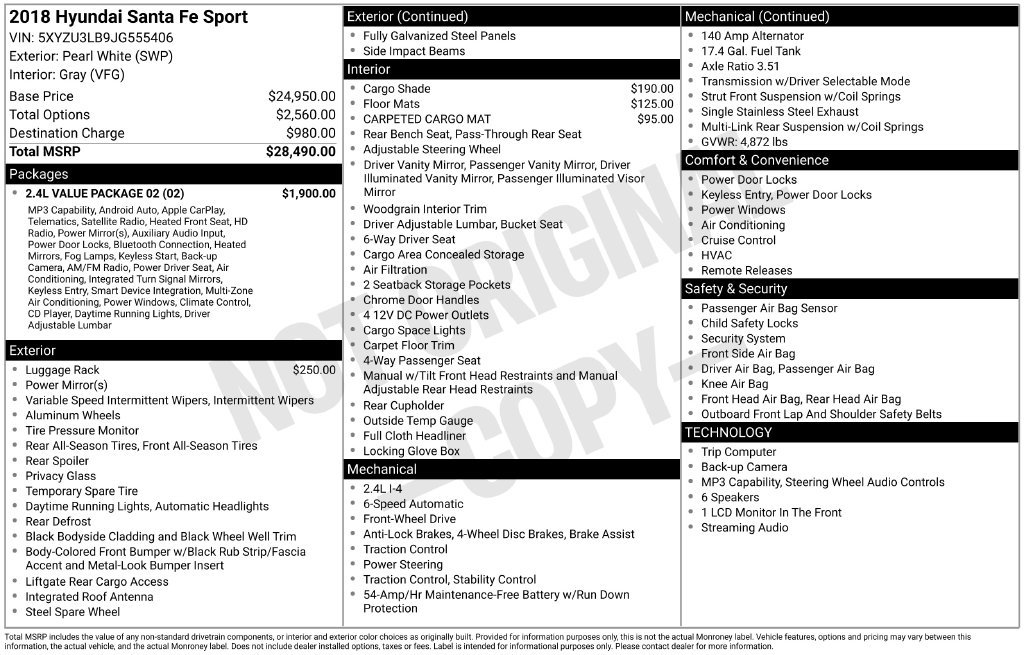 Used 2018 Hyundai Santa Fe Sport w/ 2.4L Value Package 02 FWD image 5