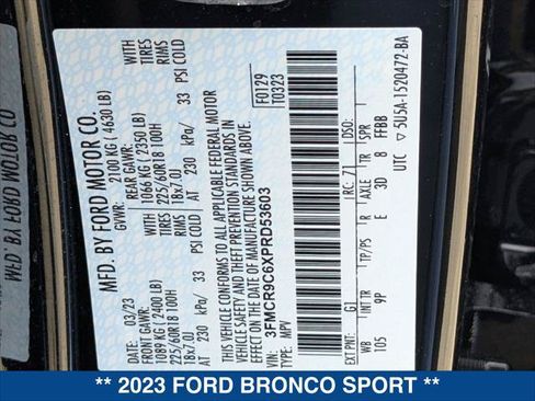 Certified 2023 Ford Bronco Sport Outer Banks AWD/4WD image 24