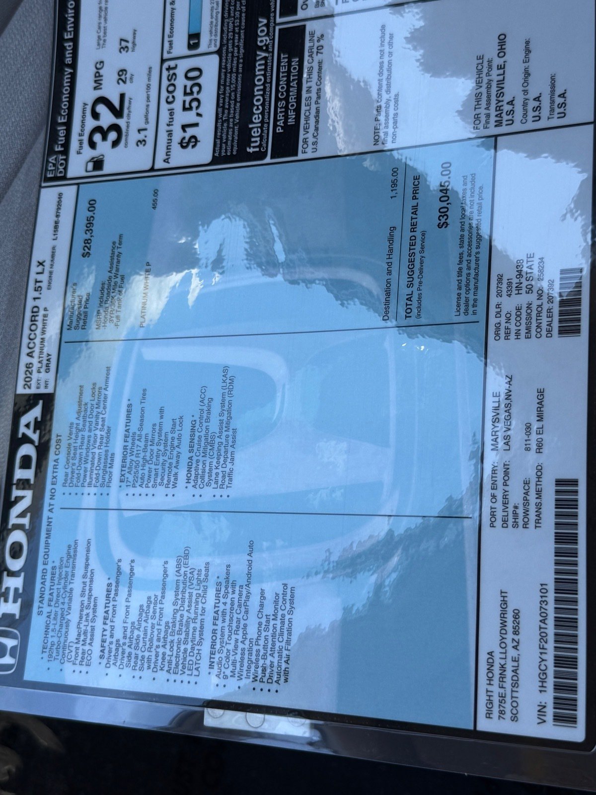 New 2026 Honda Accord LX image 29