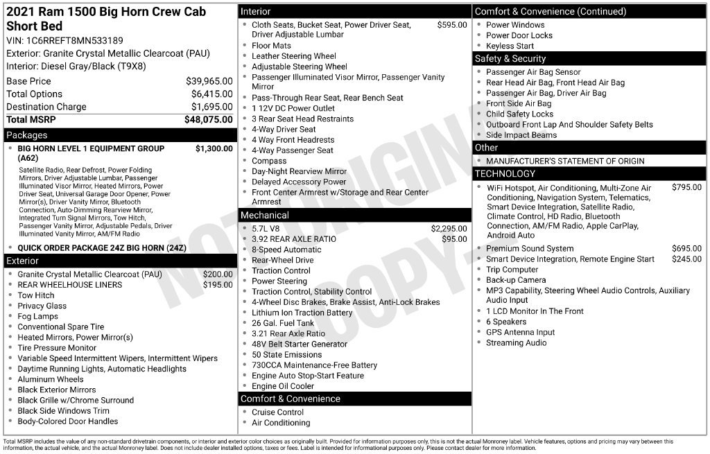 Certified 2021 RAM 1500 Big Horn RWD image 8