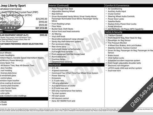 Used 2012 Jeep Liberty Sport w/ Popular Equipment Group AWD/4WD image 1