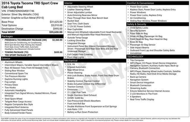 Used 2016 Toyota Tacoma TRD Sport w/ Premium & Technology Package RWD image 7