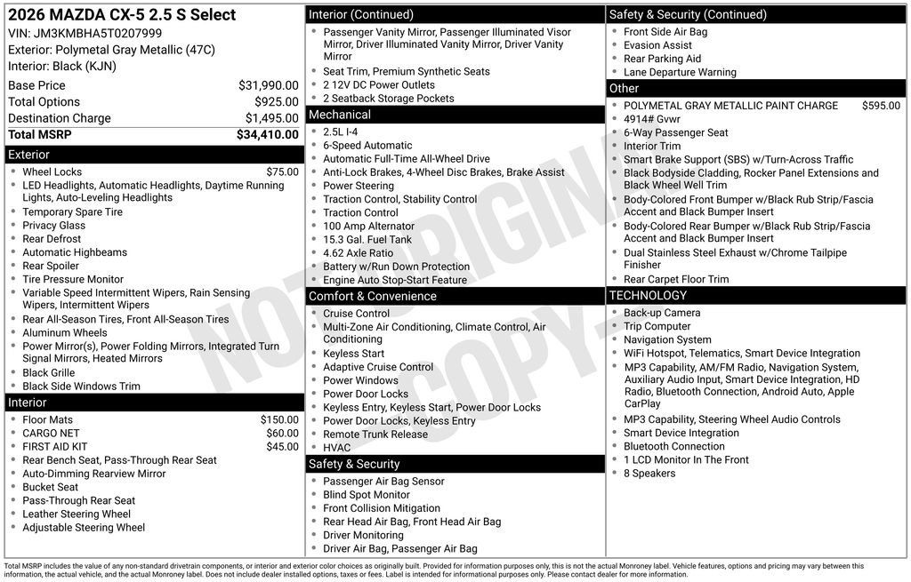 New 2026 MAZDA CX-5 Select AWD/4WD image 33