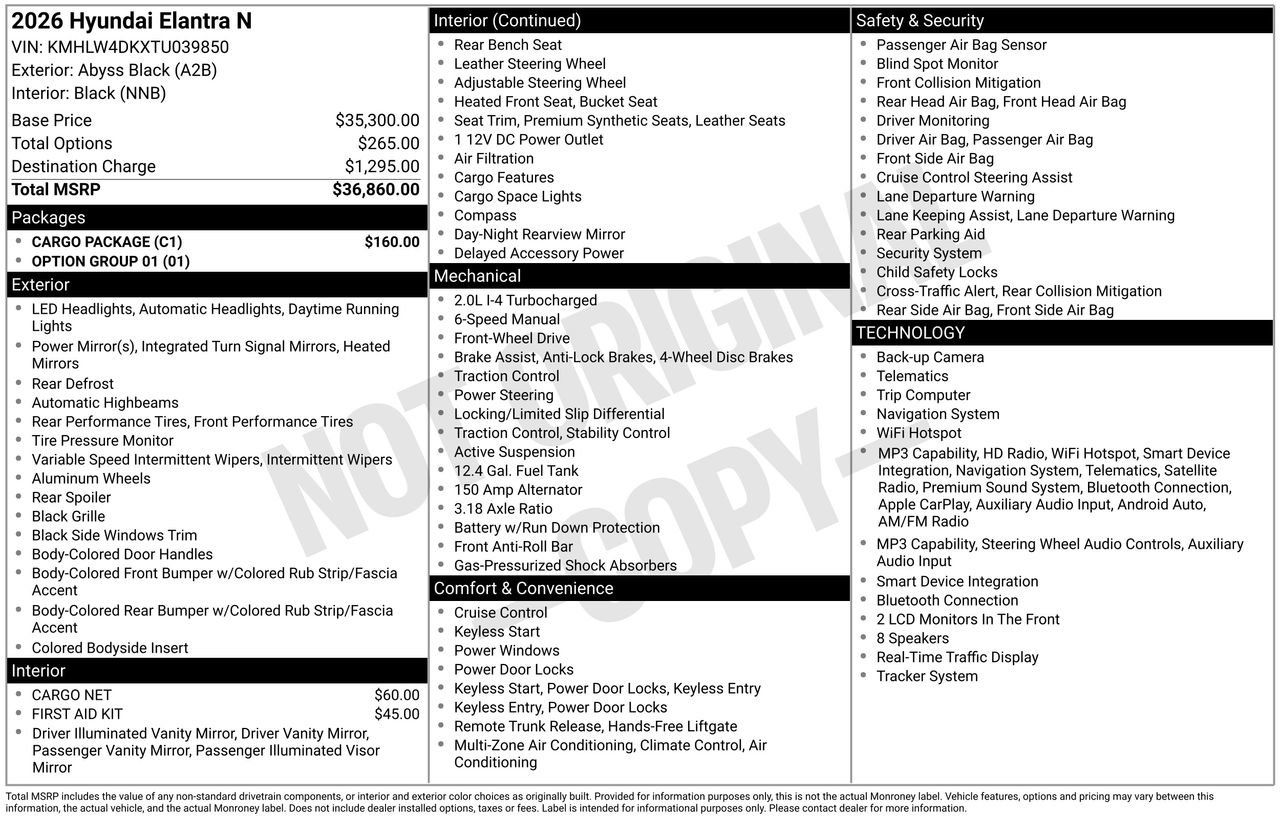 Used 2026 Hyundai Elantra N w/ Cargo Package FWD image 5