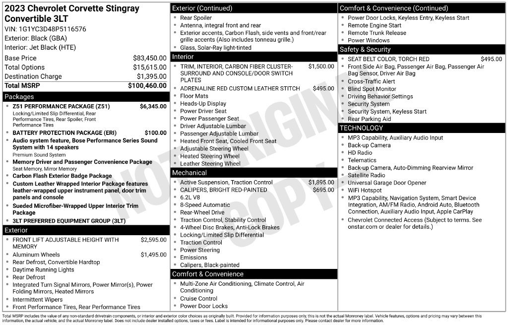 Certified 2023 Chevrolet Corvette Stingray Premium Conv w/ Z51 Performance Package RWD image 4