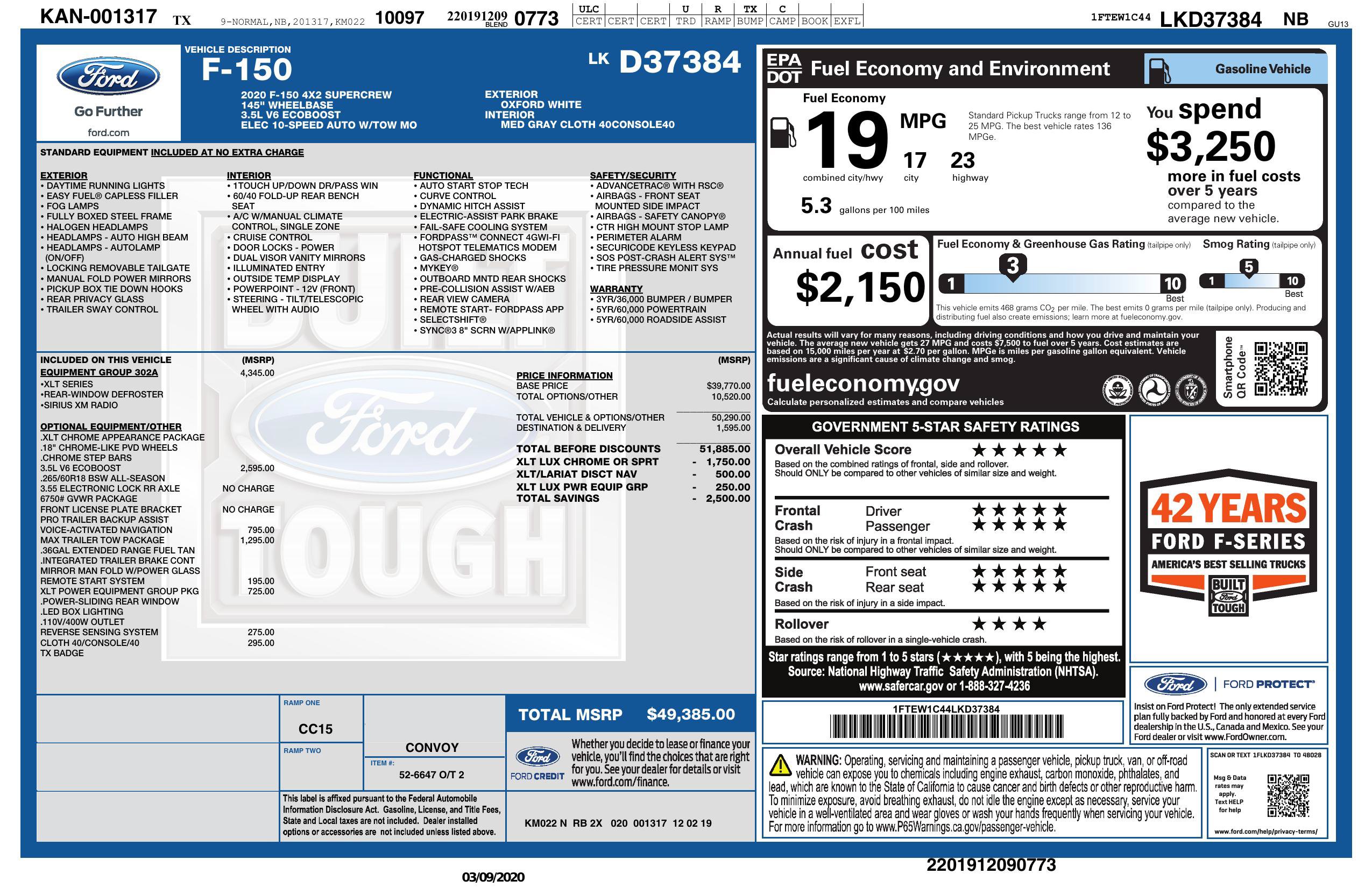 Used 2020 Ford F150 XLT w/ Equipment Group 302A Luxury RWD image 3