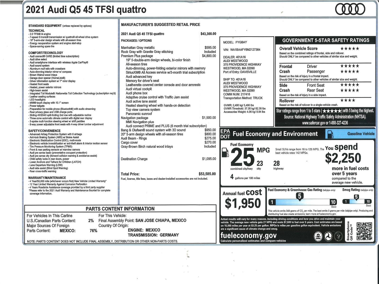 Used 2021 Audi Q5 2.0T Premium Plus w/ Premium Plus Package AWD/4WD image 47