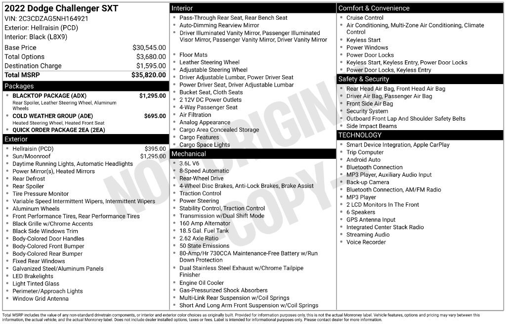 Used 2022 Dodge Challenger SXT w/ Blacktop Package RWD image 5
