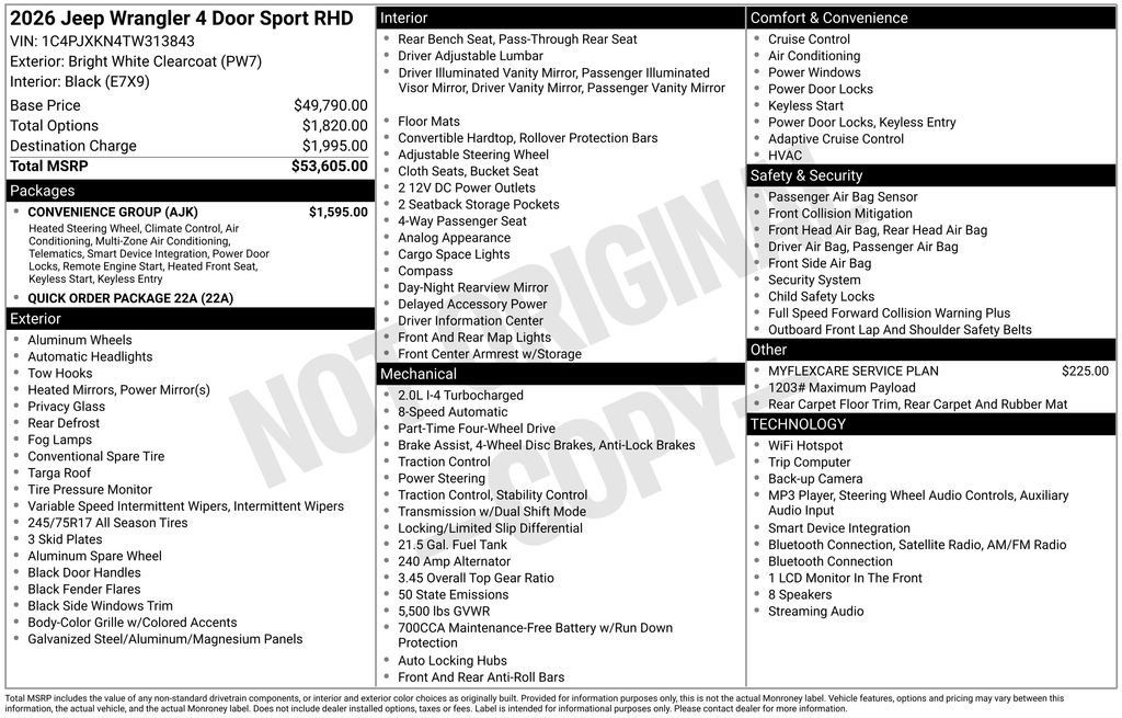 New 2026 Jeep Wrangler Unlimited Sport w/ Convenience Group AWD/4WD image 37
