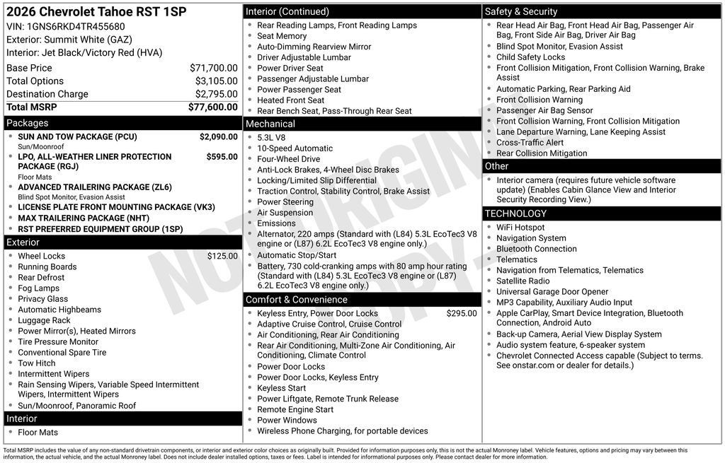New 2026 Chevrolet Tahoe RST w/ Sun And Tow Package AWD/4WD image 33
