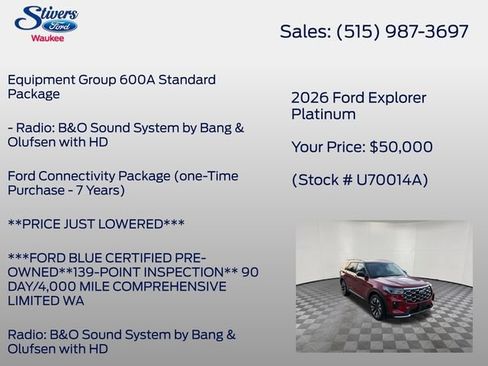 Used 2026 Ford Explorer Platinum w/ LUX Leather Package AWD/4WD image 16