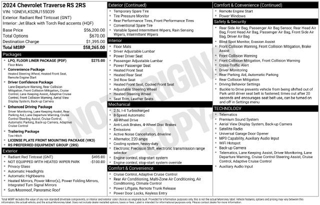 Used 2024 Chevrolet Traverse RS w/ LPO, Floor Liner Package AWD/4WD image 13
